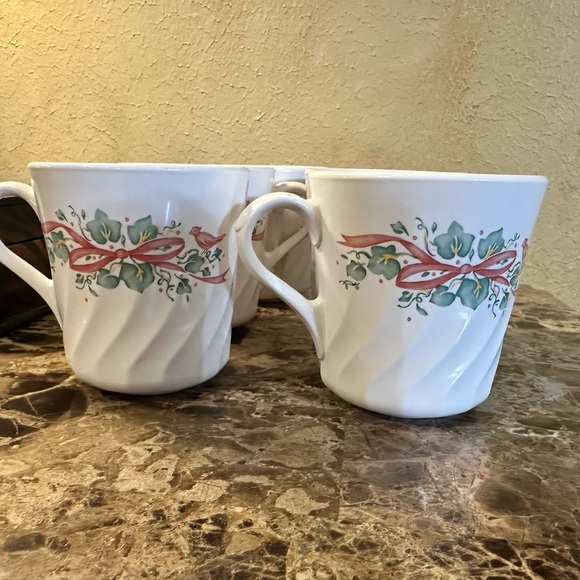 Holiday Floral White Ceramic Mugs set of 6 - Picture 1 of 6